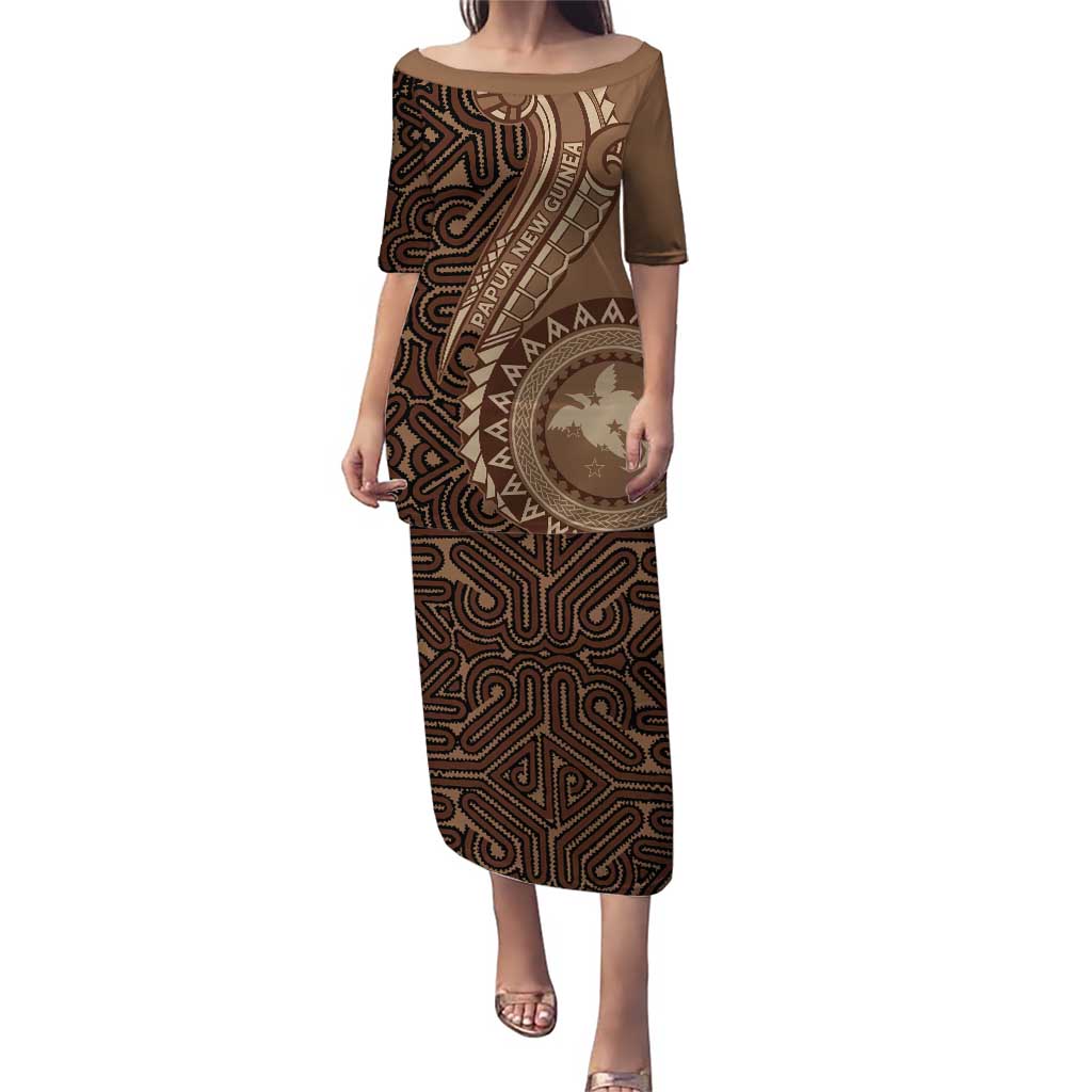 Papua New Guinea Oro Tapa Motif Puletasi Classic LT7 Long Dress Brown - Polynesian Pride