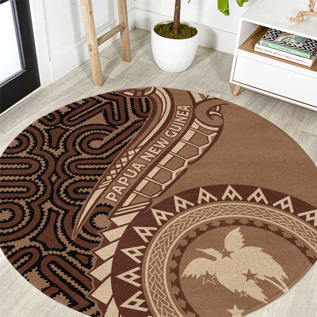Papua New Guinea Oro Tapa Motif Round Carpet Classic LT7 Brown - Polynesian Pride