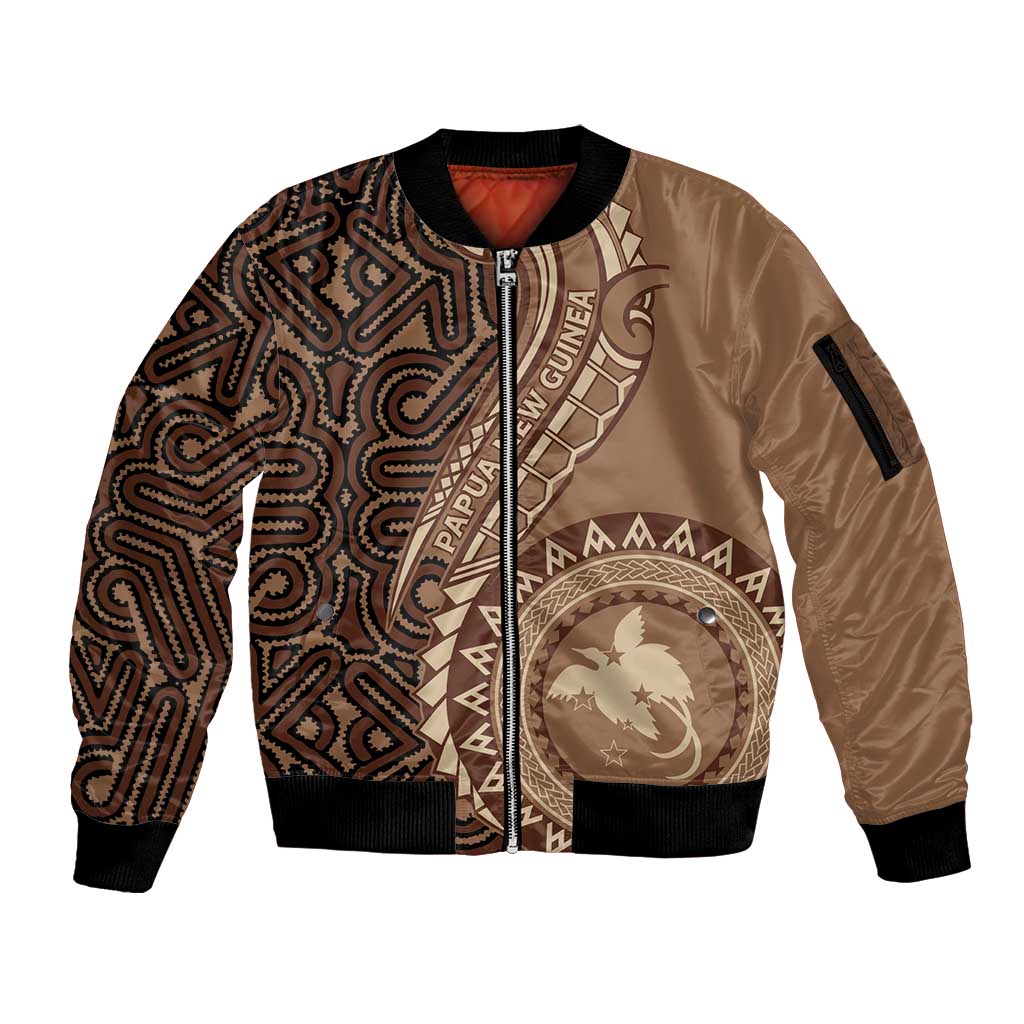 Papua New Guinea Oro Tapa Motif Sleeve Zip Bomber Jacket Classic LT7 Unisex Brown - Polynesian Pride