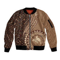 Papua New Guinea Oro Tapa Motif Sleeve Zip Bomber Jacket Classic LT7 Unisex Brown - Polynesian Pride