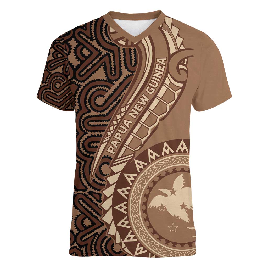 Papua New Guinea Oro Tapa Motif Women V-Neck T-Shirt Classic