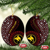 Papua New Guinea Oro Tapa Motif Ceramic Ornament Special LT7 Oval Black - Polynesian Pride