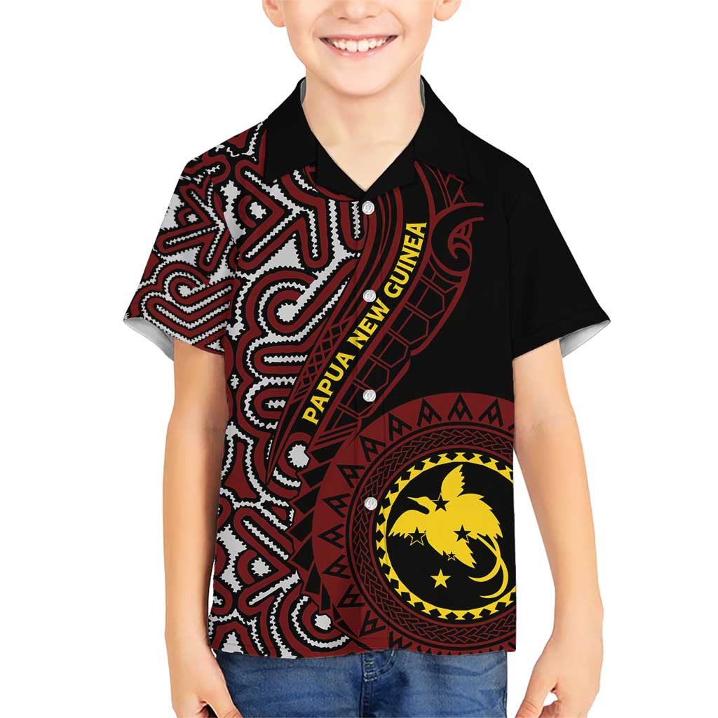 Papua New Guinea Oro Tapa Motif Kid Hawaiian Shirt Special LT7 Kid Black - Polynesian Pride