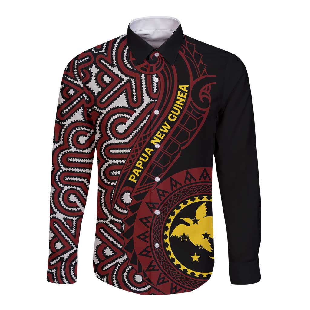 Papua New Guinea Oro Tapa Motif Long Sleeve Button Shirt Special LT7 Unisex Black - Polynesian Pride
