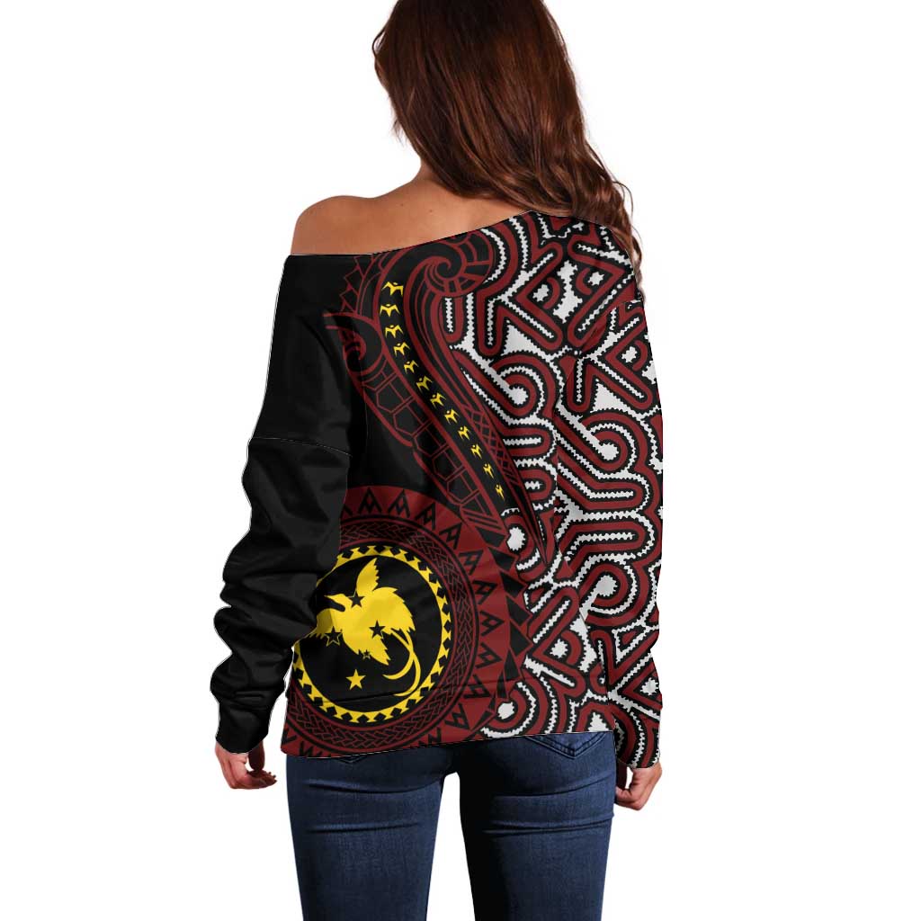 Papua New Guinea Oro Tapa Motif Off Shoulder Sweater Special LT7 - Polynesian Pride
