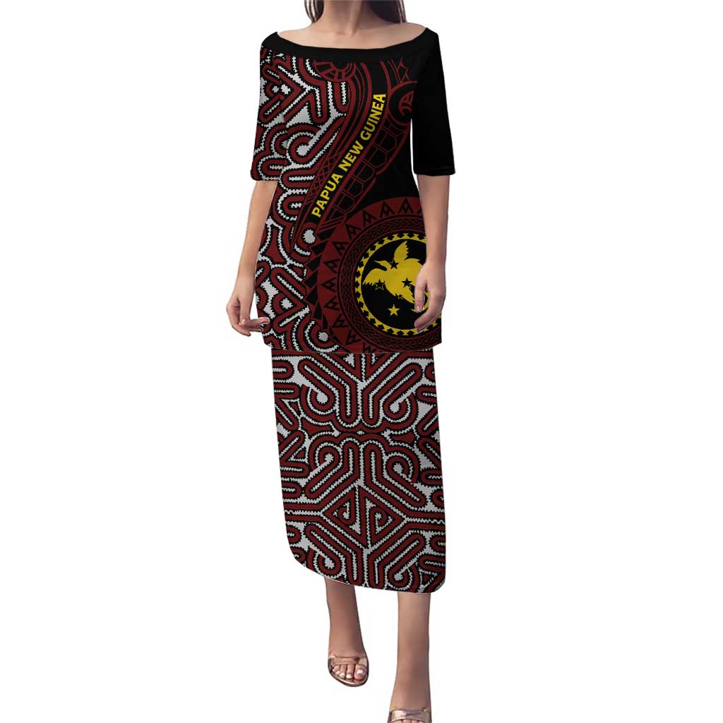 Papua New Guinea Oro Tapa Motif Puletasi Special LT7 Long Dress Black - Polynesian Pride