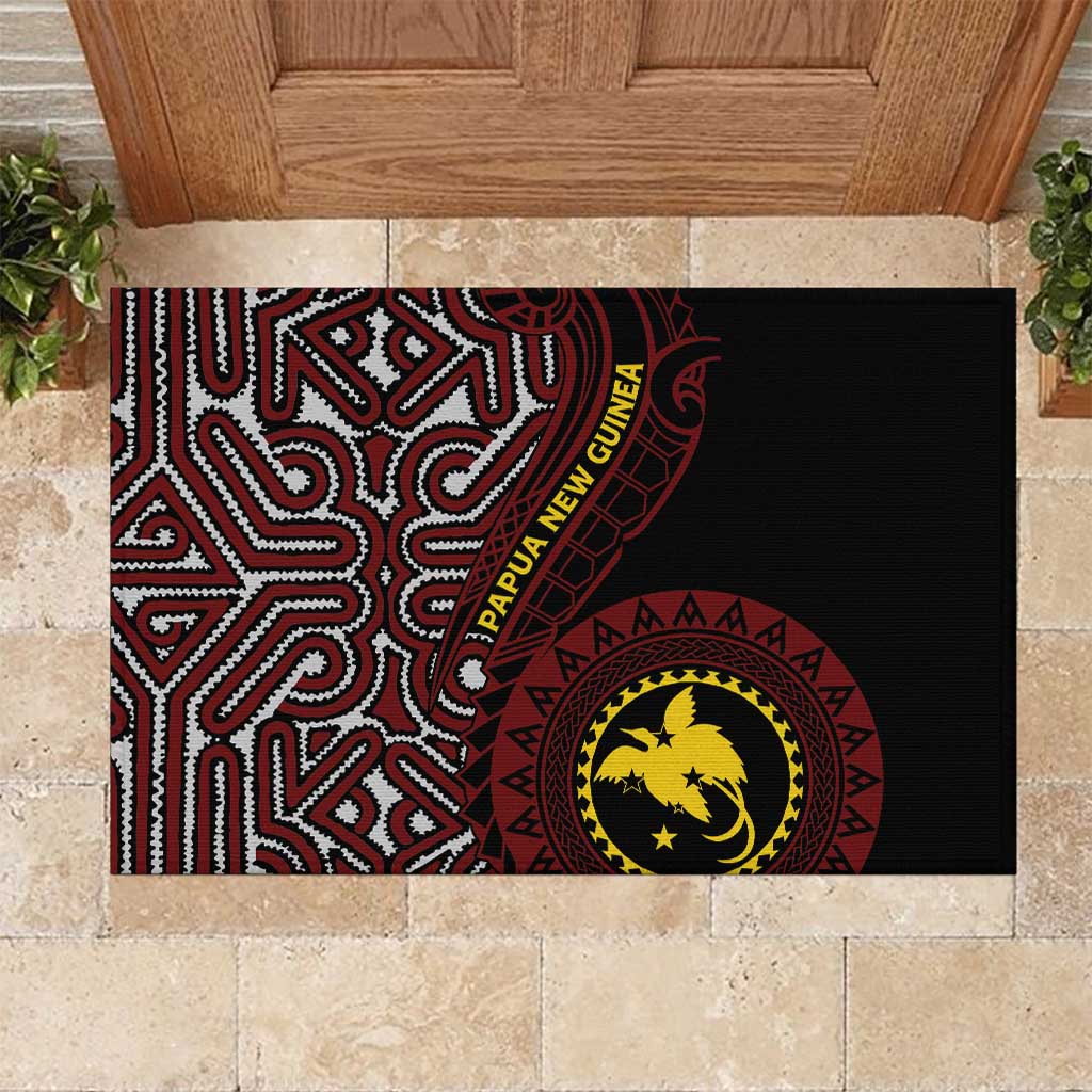 Papua New Guinea Oro Tapa Motif Rubber Doormat Special LT7 Black - Polynesian Pride