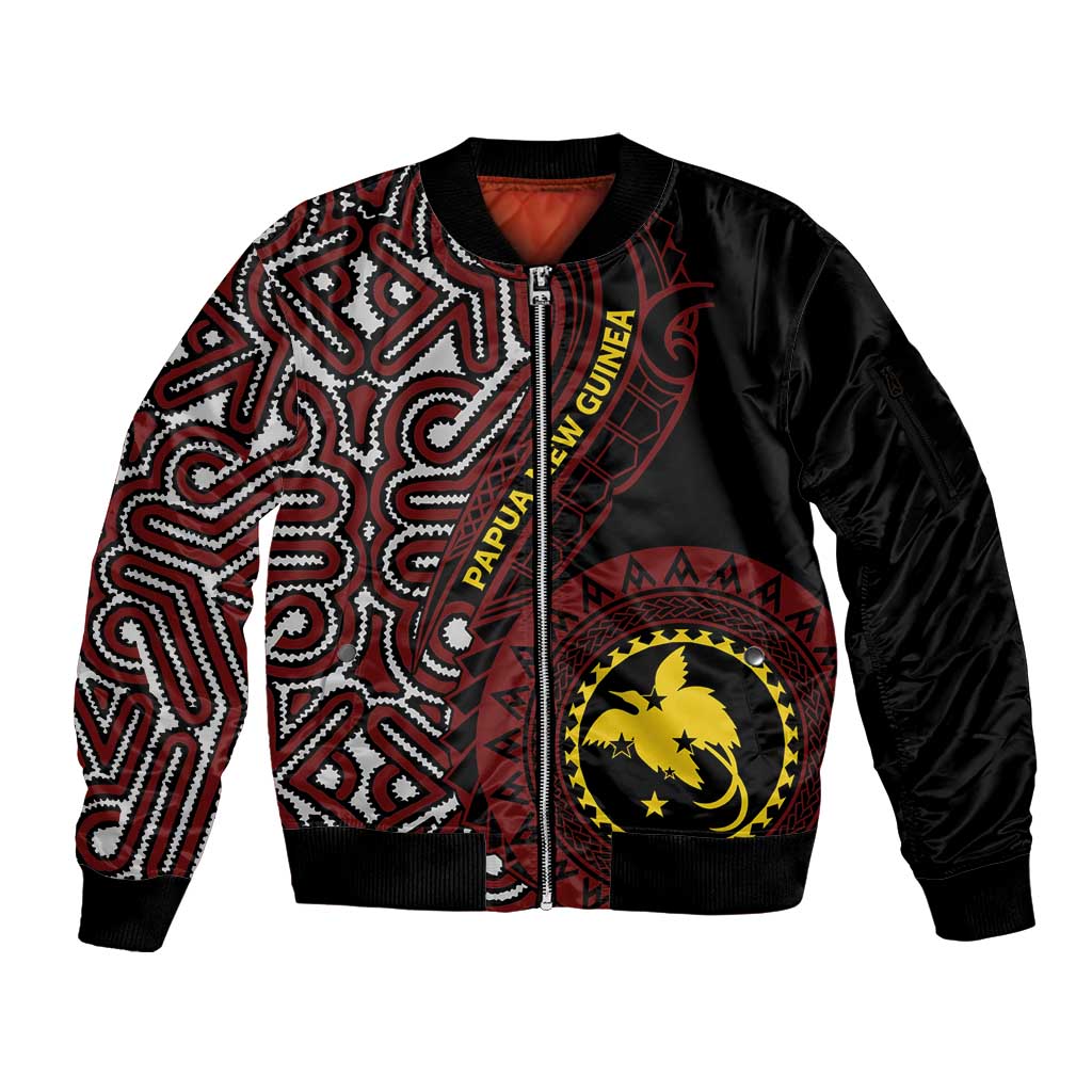 Papua New Guinea Oro Tapa Motif Sleeve Zip Bomber Jacket Special LT7 Unisex Black - Polynesian Pride