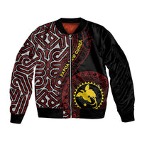 Papua New Guinea Oro Tapa Motif Sleeve Zip Bomber Jacket Special LT7 Unisex Black - Polynesian Pride