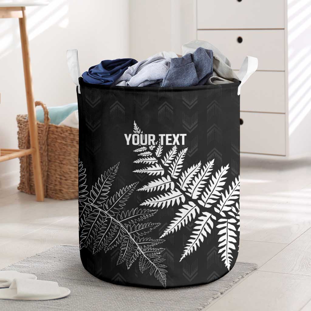 New Zealand Lawn Bowls Personalized Laundry Basket Wrap-Around Silver Fern LT7 Black - Polynesian Pride