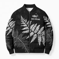 New Zealand Lawn Bowls Personalized Bomber Puffer Jacket Wrap-Around Silver Fern LT7 Unisex Black - Polynesian Pride