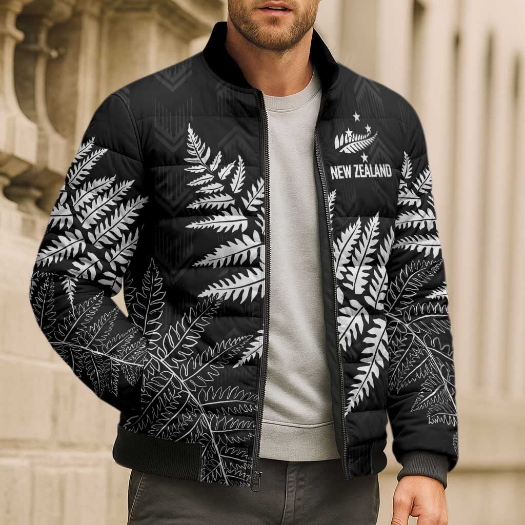 New Zealand Lawn Bowls Personalized Bomber Puffer Jacket Wrap-Around Silver Fern LT7 - Polynesian Pride