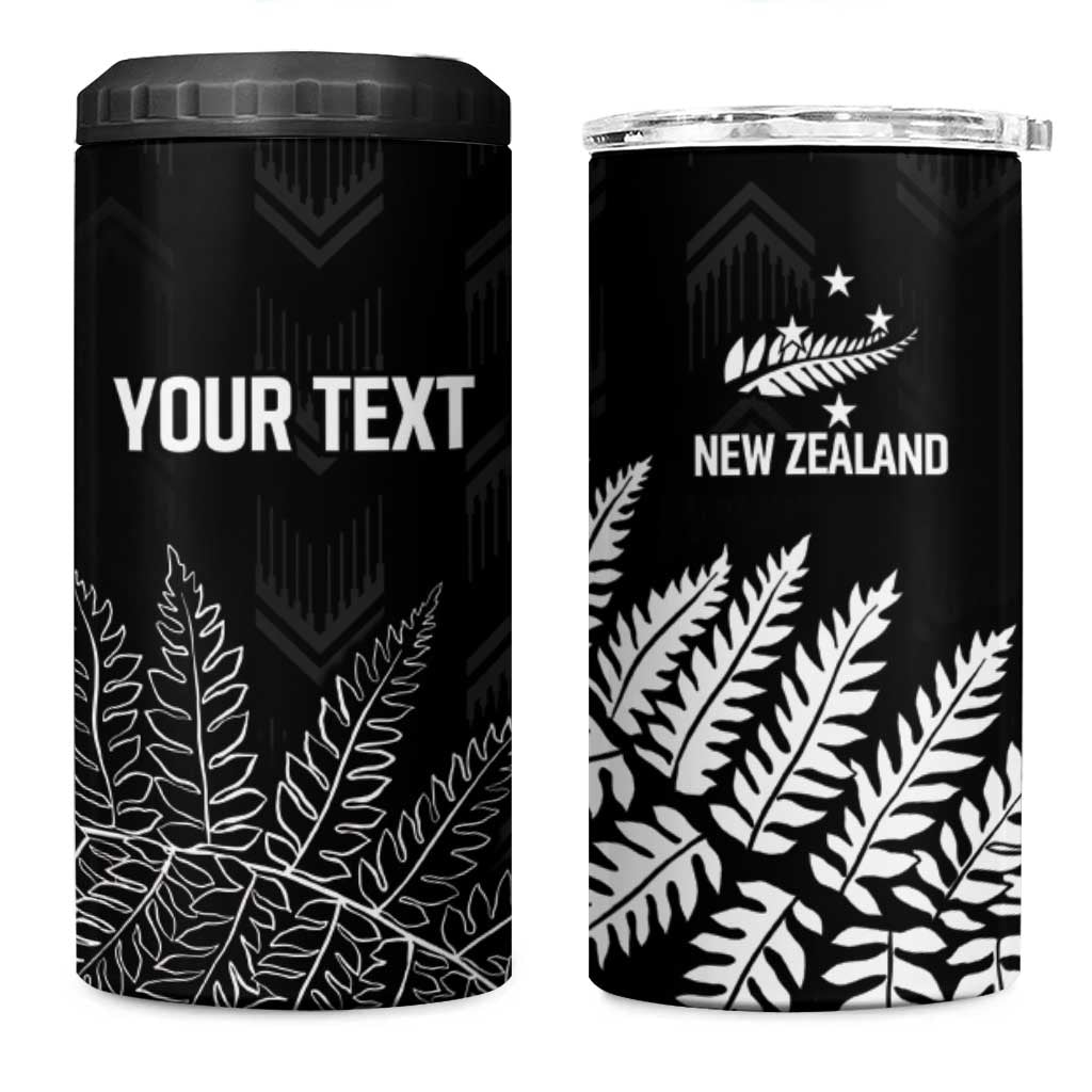 New Zealand Lawn Bowls Personalized 4 in 1 Can Cooler Tumbler Wrap-Around Silver Fern LT7 One Size: 16 oz Black - Polynesian Pride