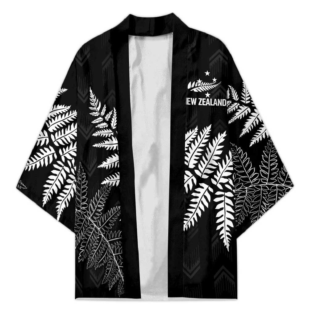 New Zealand Lawn Bowls Personalized Kimono Wrap-Around Silver Fern LT7 Unisex Black - Polynesian Pride