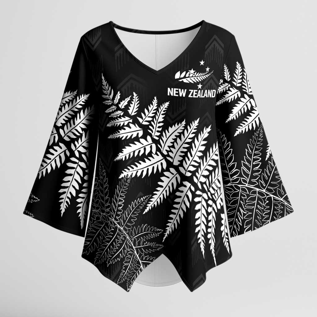 New Zealand Lawn Bowls Personalized Kimono Sleeve Blouse Wrap-Around Silver Fern LT7 Female Black - Polynesian Pride