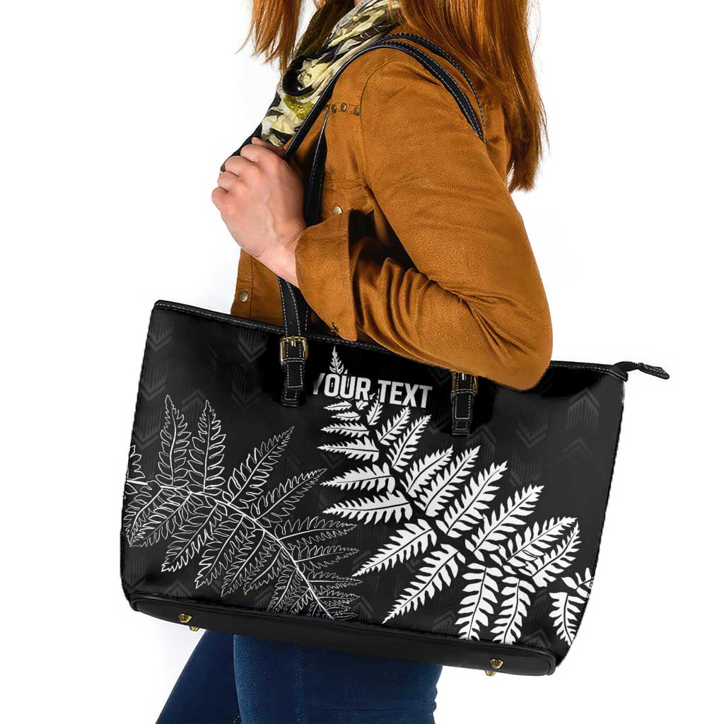 New Zealand Lawn Bowls Personalized Leather Tote Bag Wrap-Around Silver Fern LT7 Black - Polynesian Pride