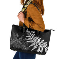 New Zealand Lawn Bowls Personalized Leather Tote Bag Wrap-Around Silver Fern LT7 Black - Polynesian Pride