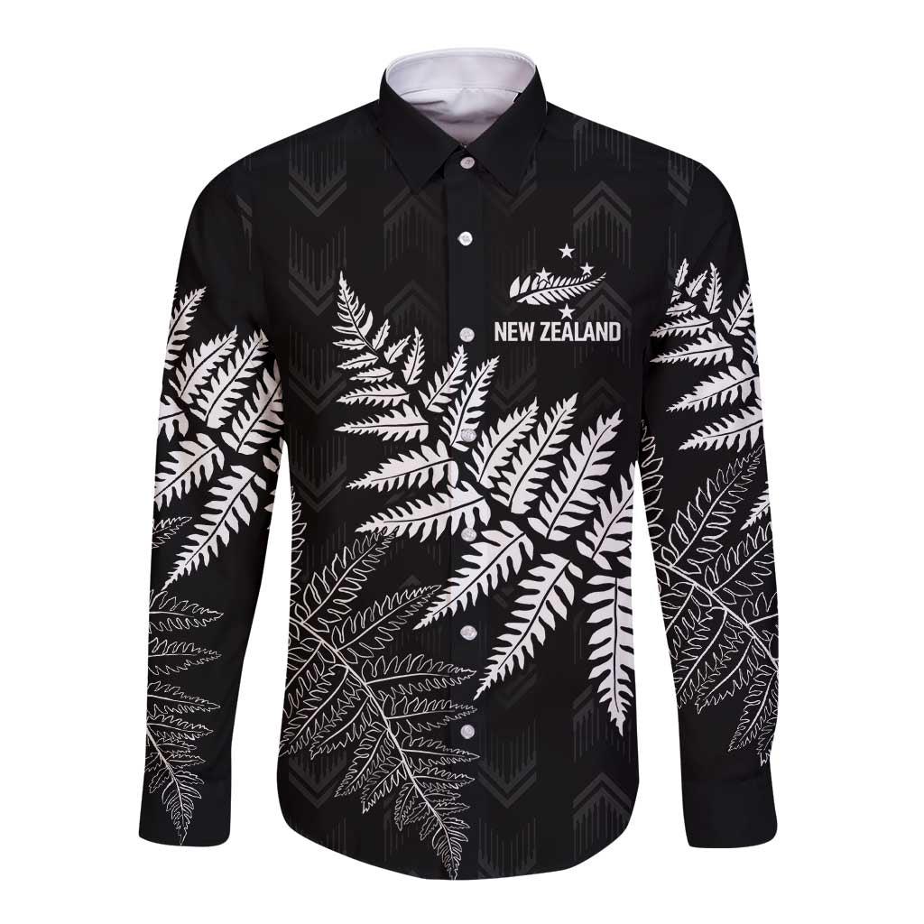 New Zealand Lawn Bowls Personalized Long Sleeve Button Shirt Wrap-Around Silver Fern LT7 Unisex Black - Polynesian Pride