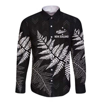 New Zealand Lawn Bowls Personalized Long Sleeve Button Shirt Wrap-Around Silver Fern LT7 Unisex Black - Polynesian Pride