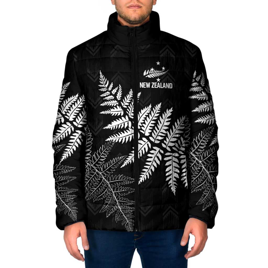 New Zealand Lawn Bowls Personalized Padded Jacket Wrap-Around Silver Fern LT7 Men Black - Polynesian Pride