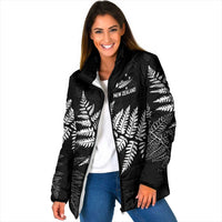 New Zealand Lawn Bowls Personalized Padded Jacket Wrap-Around Silver Fern LT7 Women Black - Polynesian Pride