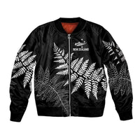 New Zealand Lawn Bowls Personalized Sleeve Zip Bomber Jacket Wrap-Around Silver Fern LT7 Unisex Black - Polynesian Pride