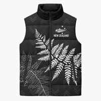 New Zealand Lawn Bowls Personalized Sleeveless Puffer Jacket Wrap-Around Silver Fern LT7 Unisex Black - Polynesian Pride