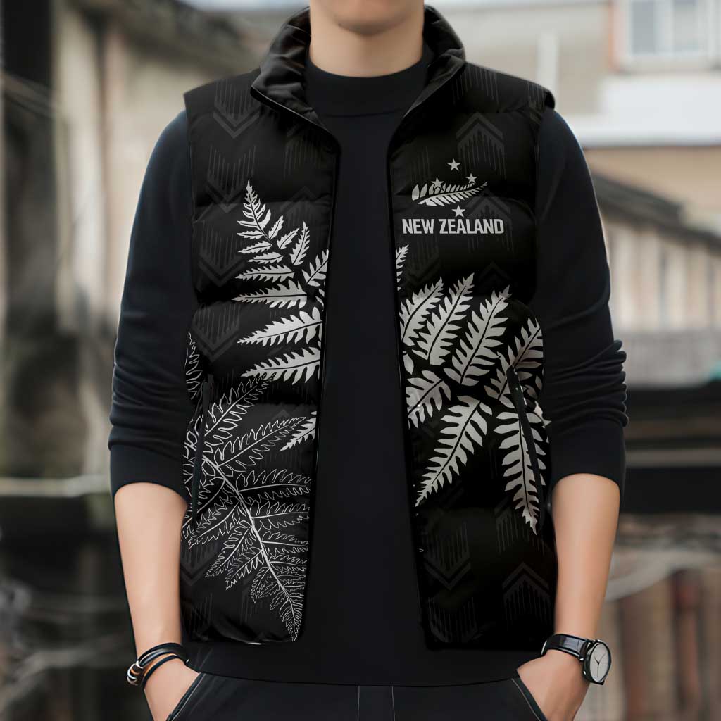 New Zealand Lawn Bowls Personalized Sleeveless Puffer Jacket Wrap-Around Silver Fern LT7 - Polynesian Pride
