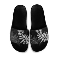 New Zealand Lawn Bowls Personalized Slide Sandals Wrap-Around Silver Fern LT7 Black - Polynesian Pride