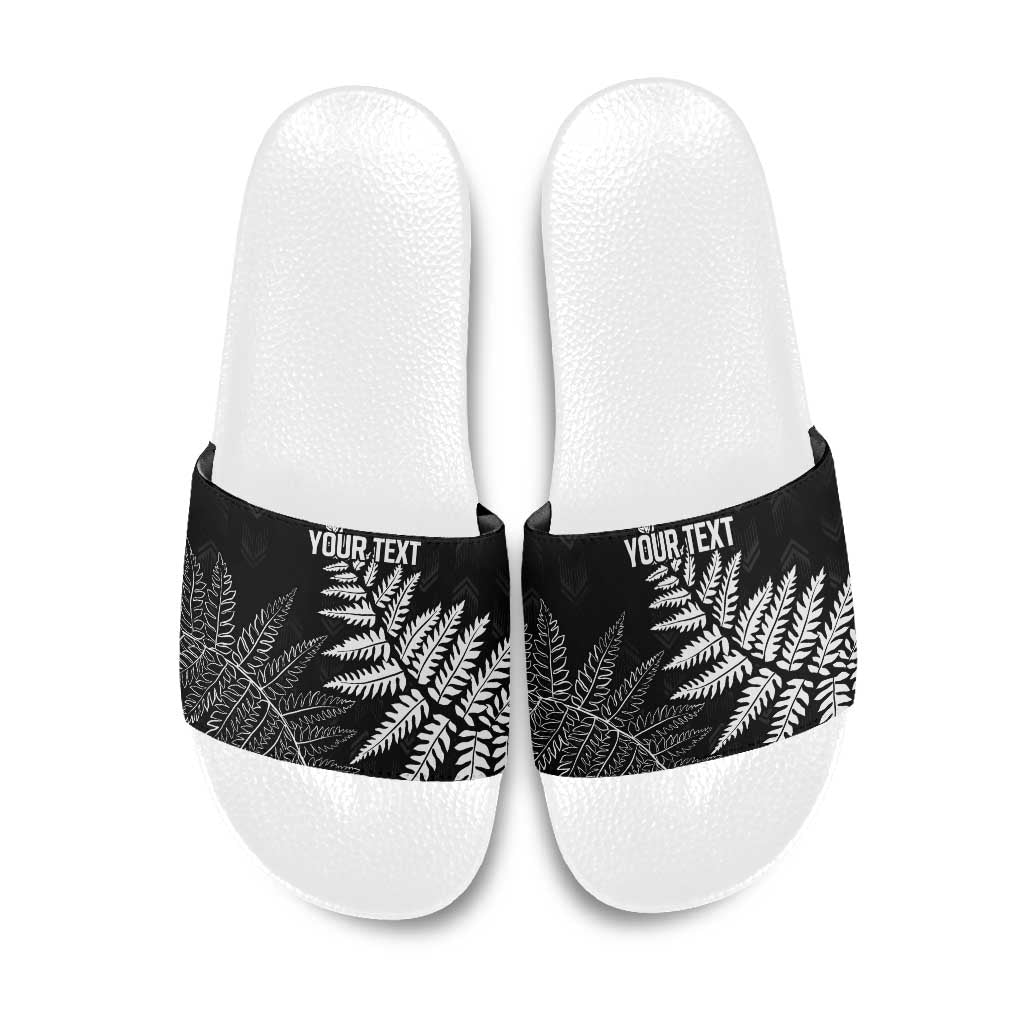 New Zealand Lawn Bowls Personalized Slide Sandals Wrap-Around Silver Fern LT7 Black - Polynesian Pride
