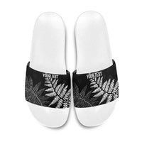 New Zealand Lawn Bowls Personalized Slide Sandals Wrap-Around Silver Fern LT7 Black - Polynesian Pride