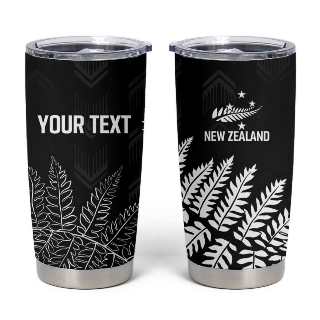 New Zealand Lawn Bowls Personalized Tumbler Cup Wrap-Around Silver Fern LT7 Black - Polynesian Pride