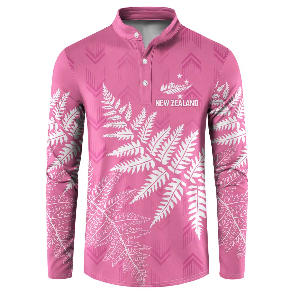 New Zealand Lawn Bowls Breast Cancer Personalized Button Sweatshirt Wrap-Around Silver Fern LT7 Pink - Polynesian Pride