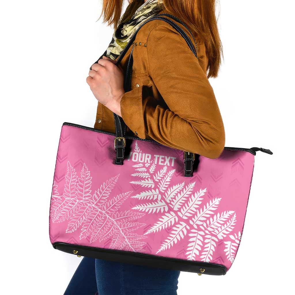 New Zealand Lawn Bowls Breast Cancer Personalized Leather Tote Bag Wrap-Around Silver Fern LT7 Pink - Polynesian Pride