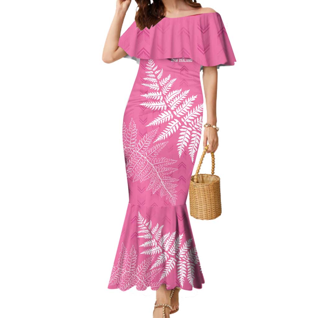 New Zealand Lawn Bowls Breast Cancer Personalized Mermaid Dress Wrap-Around Silver Fern LT7 Women Pink - Polynesian Pride