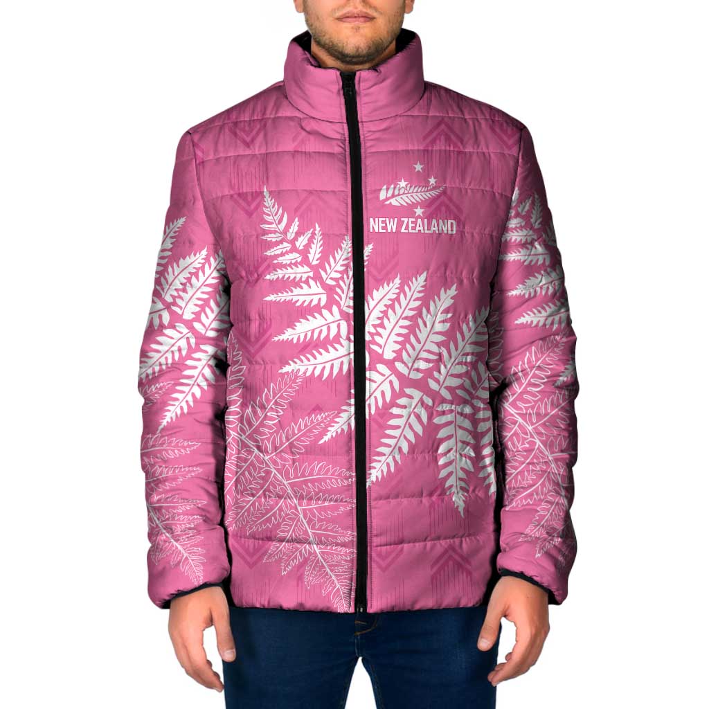 New Zealand Lawn Bowls Breast Cancer Personalized Padded Jacket Wrap-Around Silver Fern LT7 Men Pink - Polynesian Pride