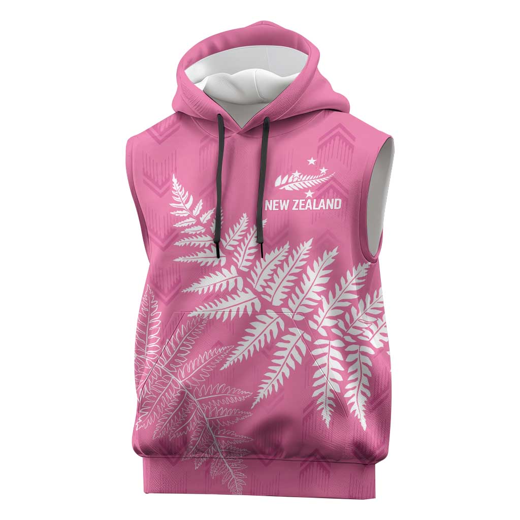 New Zealand Lawn Bowls Breast Cancer Personalized Sleeveless Hoodie Wrap-Around Silver Fern LT7 Pink - Polynesian Pride