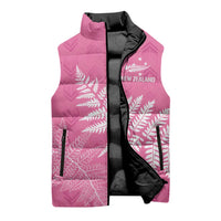 New Zealand Lawn Bowls Breast Cancer Personalized Sleeveless Puffer Jacket Wrap-Around Silver Fern LT7 - Polynesian Pride