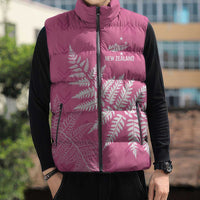 New Zealand Lawn Bowls Breast Cancer Personalized Sleeveless Puffer Jacket Wrap-Around Silver Fern LT7 - Polynesian Pride