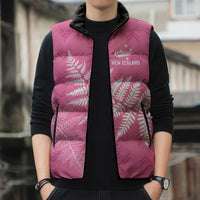 New Zealand Lawn Bowls Breast Cancer Personalized Sleeveless Puffer Jacket Wrap-Around Silver Fern LT7 - Polynesian Pride