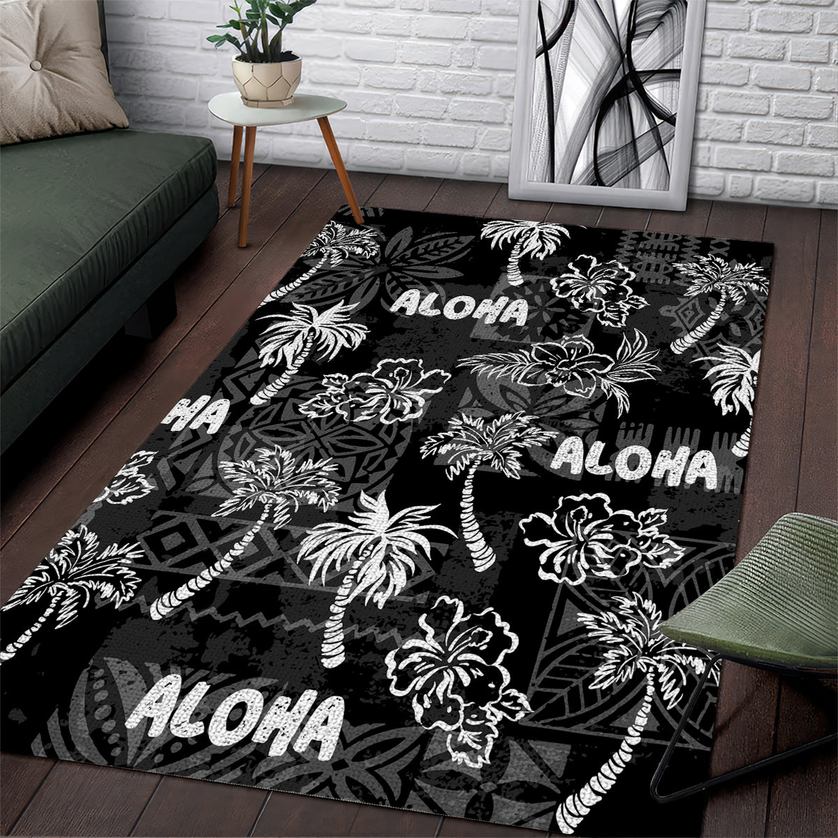 Aloha Vintage Quilt Area Rug Hawaiian Seamless - Black LT7 Black - Polynesian Pride