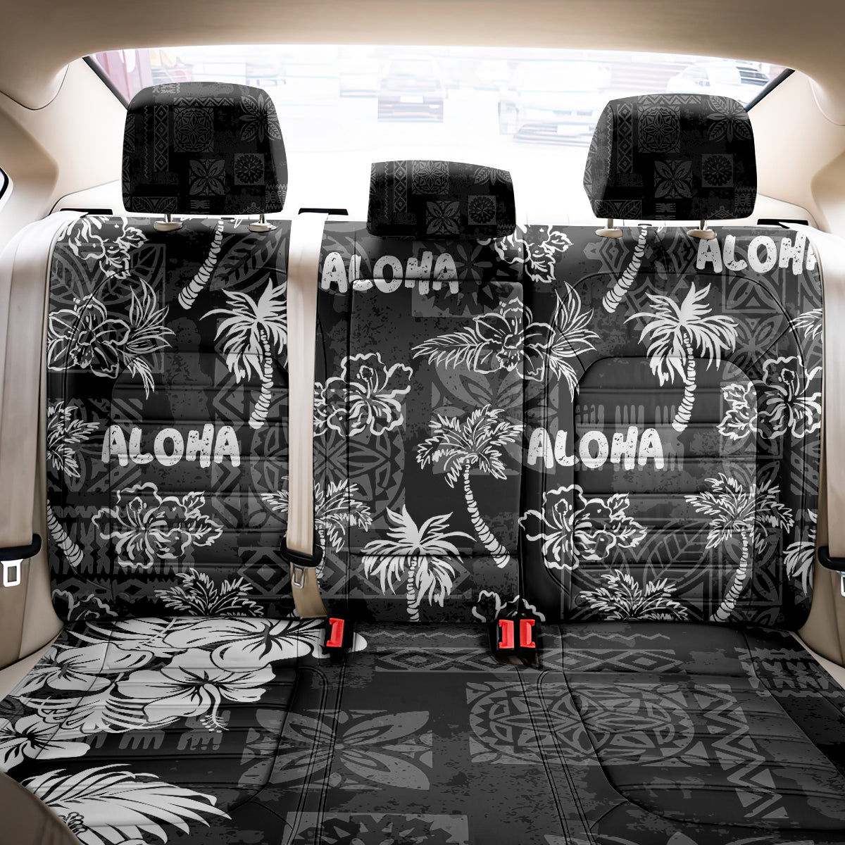 Aloha Vintage Quilt Back Car Seat Cover Hawaiian Seamless - Black LT7 - Polynesian Pride