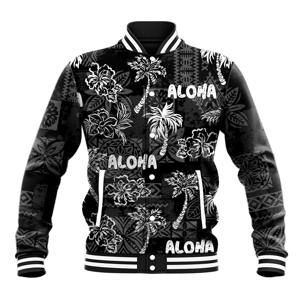 Aloha Vintage Quilt Baseball Jacket Hawaiian Seamless - Black LT7 Unisex Black - Polynesian Pride