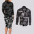 Aloha Vintage Quilt Couples Matching Long Sleeve Bodycon Dress and Long Sleeve Button Shirt Hawaiian Seamless - Black LT7 - Polynesian Pride