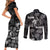 Aloha Vintage Quilt Couples Matching Short Sleeve Bodycon Dress and Long Sleeve Button Shirt Hawaiian Seamless - Black LT7 - Polynesian Pride