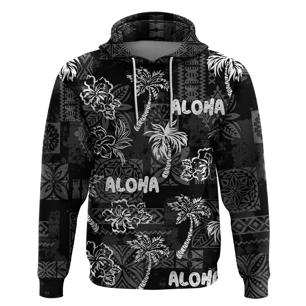 Aloha Vintage Quilt Hoodie Hawaiian Seamless - Black LT7 Pullover Hoodie Black - Polynesian Pride