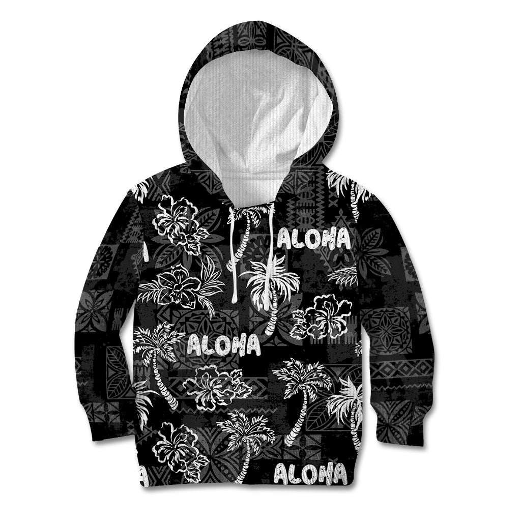 Aloha Vintage Quilt Kid Hoodie Hawaiian Seamless - Black LT7 Hoodie Black - Polynesian Pride