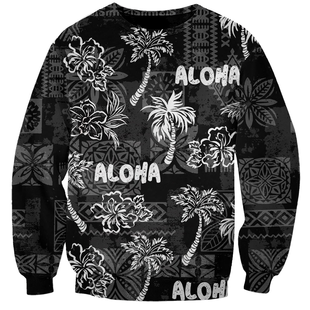 Aloha Vintage Quilt Sweatshirt Hawaiian Seamless - Black LT7 Unisex Black - Polynesian Pride