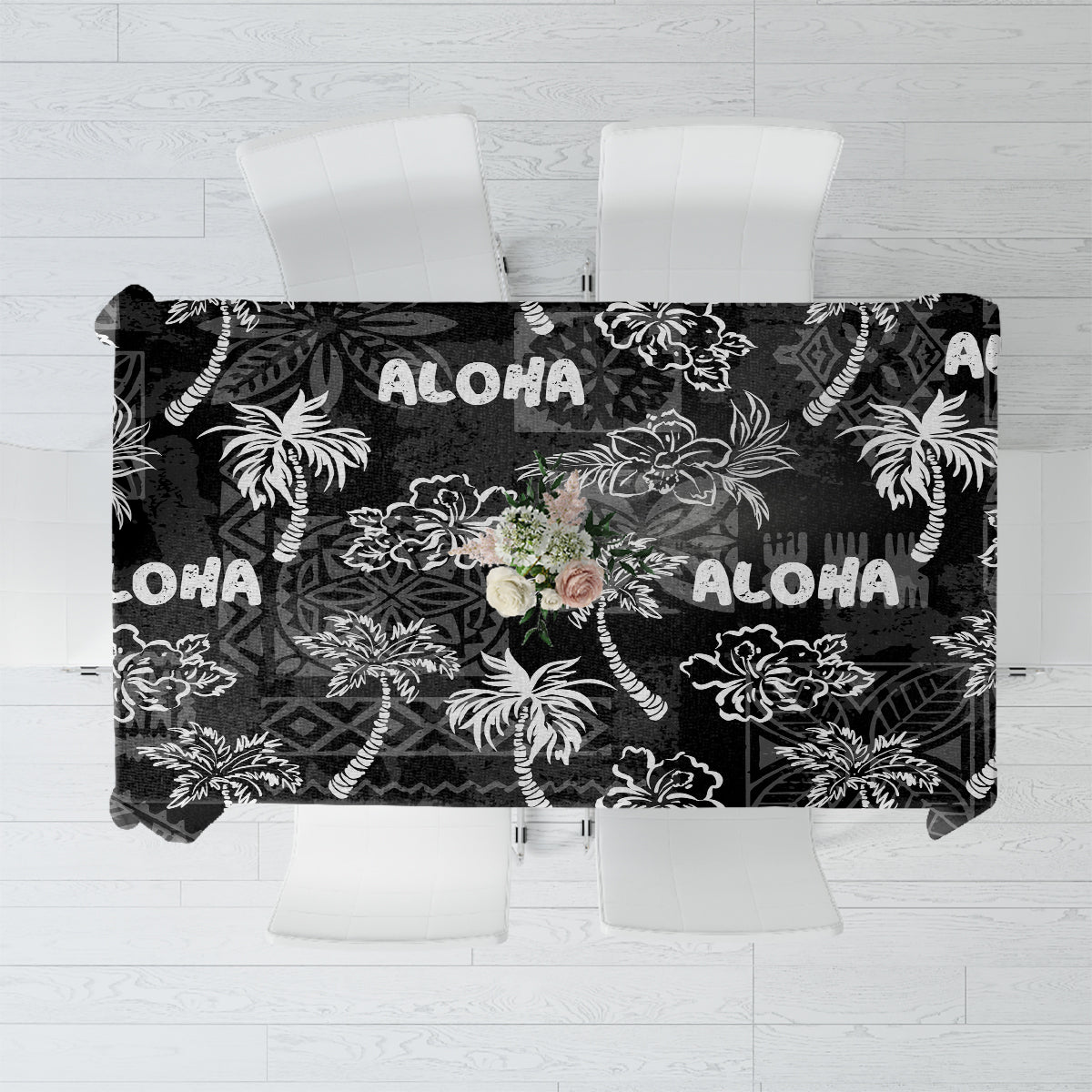 Aloha Vintage Quilt Tablecloth Hawaiian Seamless - Black LT7 Black - Polynesian Pride