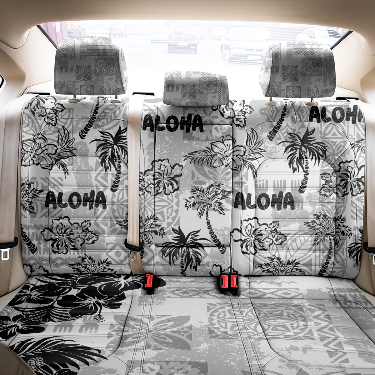 Aloha Vintage Quilt Back Car Seat Cover Hawaiian Seamless - White LT7 - Polynesian Pride